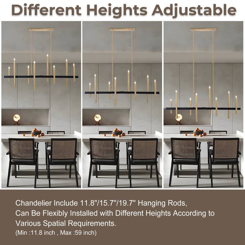 FTL 8-Light Linear Black and Gold Chandelier - N/A