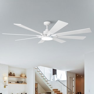 Modern 72-in White Wooden 8-Blade Large Windmill Ceiling Fan with Light