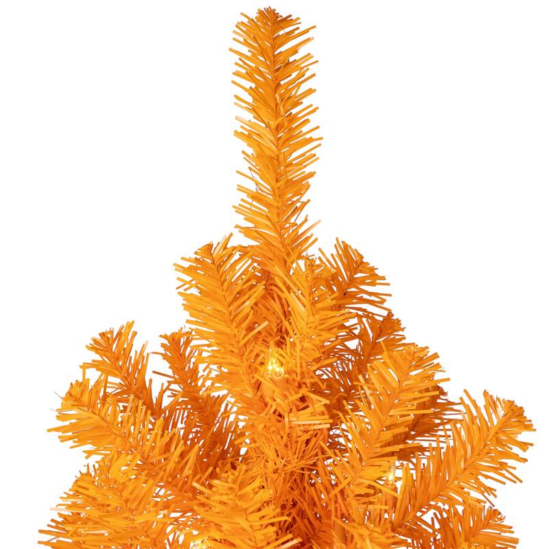 Pre-Lit Medium Artificial Pine Christmas Tree - 7' - Orange - Clear Lights - 7 Foot