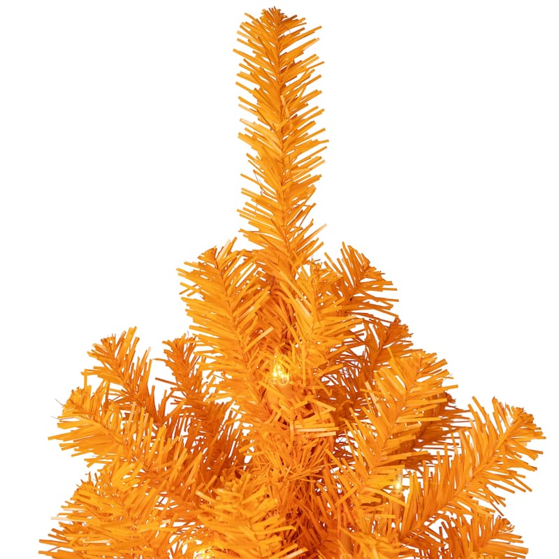 Pre-Lit Medium Pine Artificial Christmas Tree - 6' - Orange - Clear Lights - 6 Foot