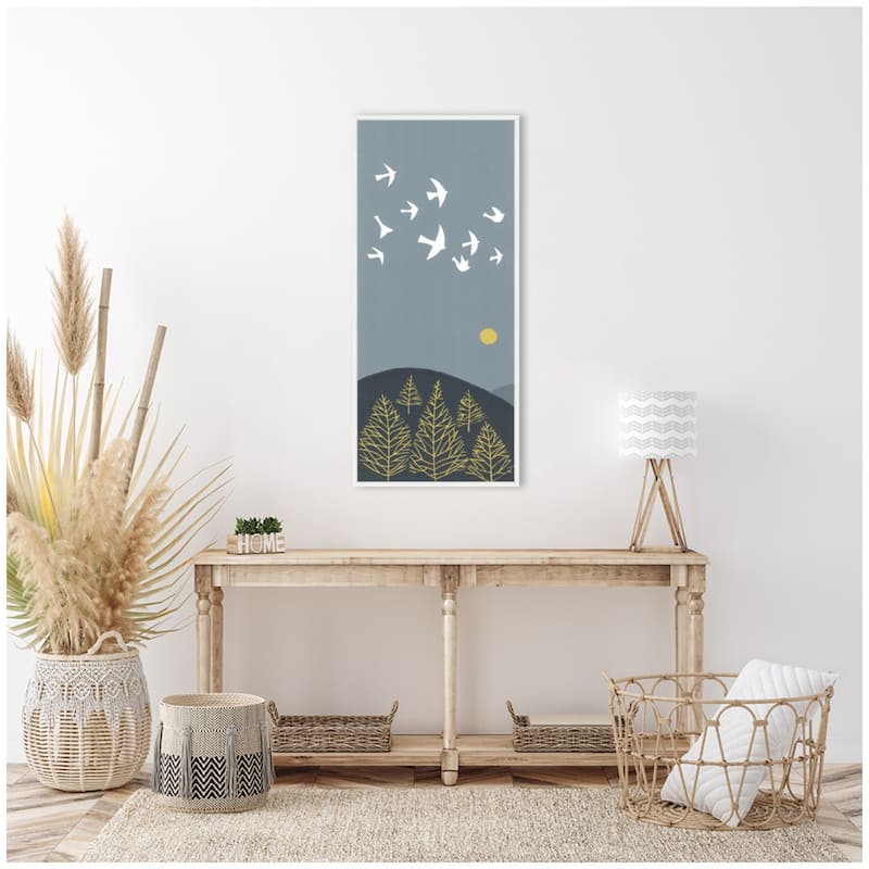 Kate and Laurel Sylvie Hilltop Flight Linocut Bird Framed Canvas by Giuliana Lazzerini