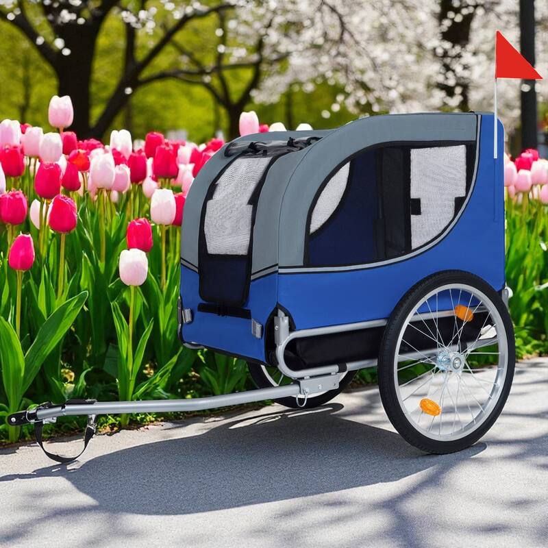 Folding Dog Bike Trailer 66LB Capacity - All-Terrain Pet Carrier with Steel Frame, Rain Cover & Mesh Windows