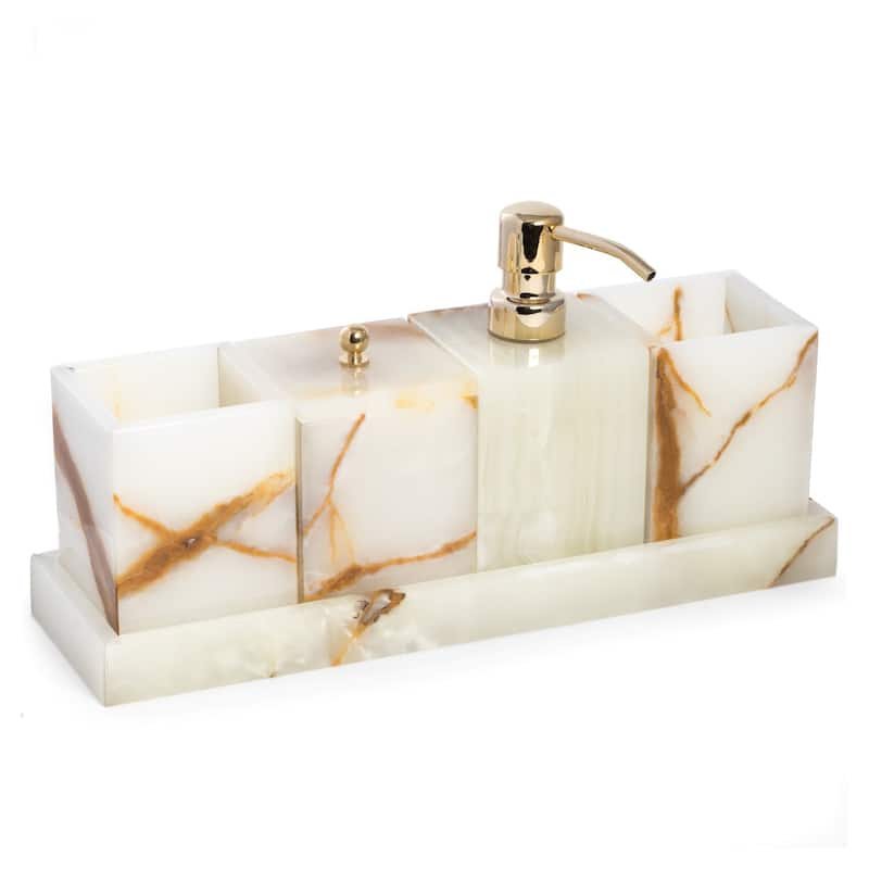 Marble Bath Canister with Lid in Green Onyx