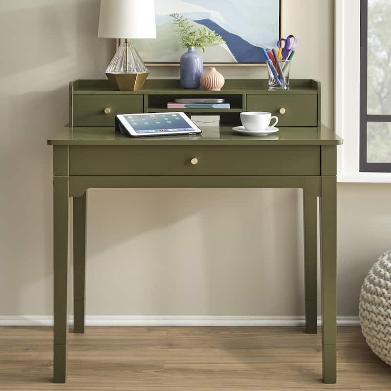 Lifestorey Keaton Desk with Hutch - Olive Green
