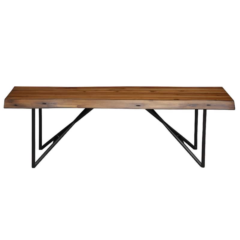 HomeRoots 55" Brown and Black Solid Wood Dining Bench - 55
