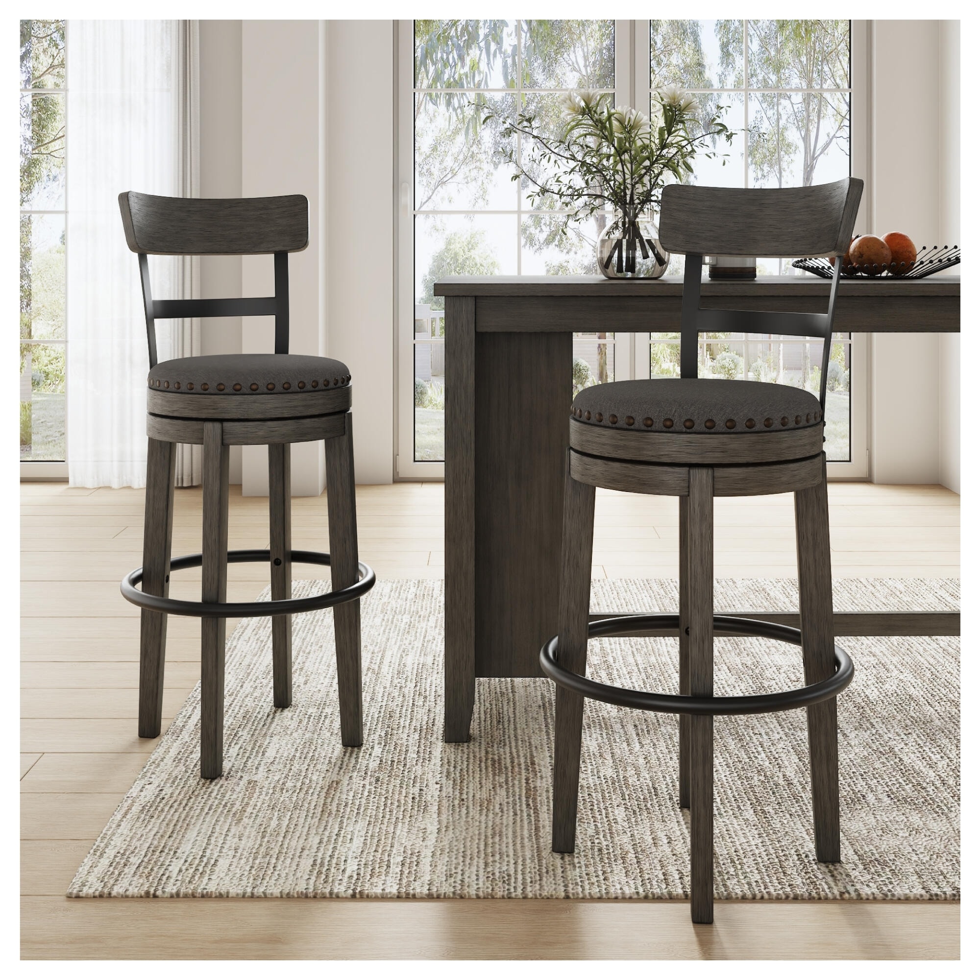 Signature Design by Ashley Caitbrook Gray Upholstered Swivel Bar Stool