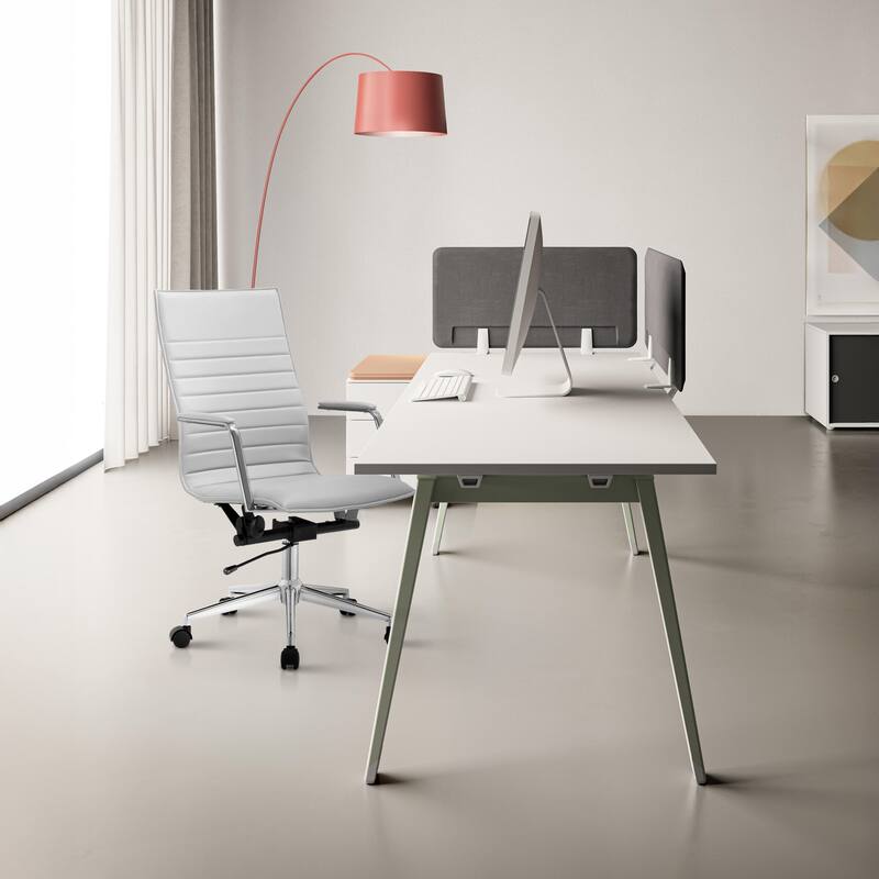 Executive Ergonomic High Back Office Chair Ribbed PU Leather Adjustable for Manager Conference Computer Desk