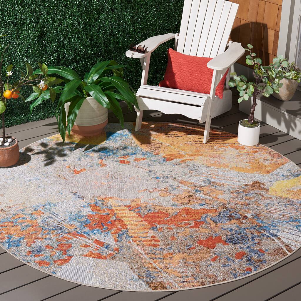 SAFAVIEH Barbados Eylem Indoor/Outdoor Tropical Abstract Waterproof Patio Backyard Rug