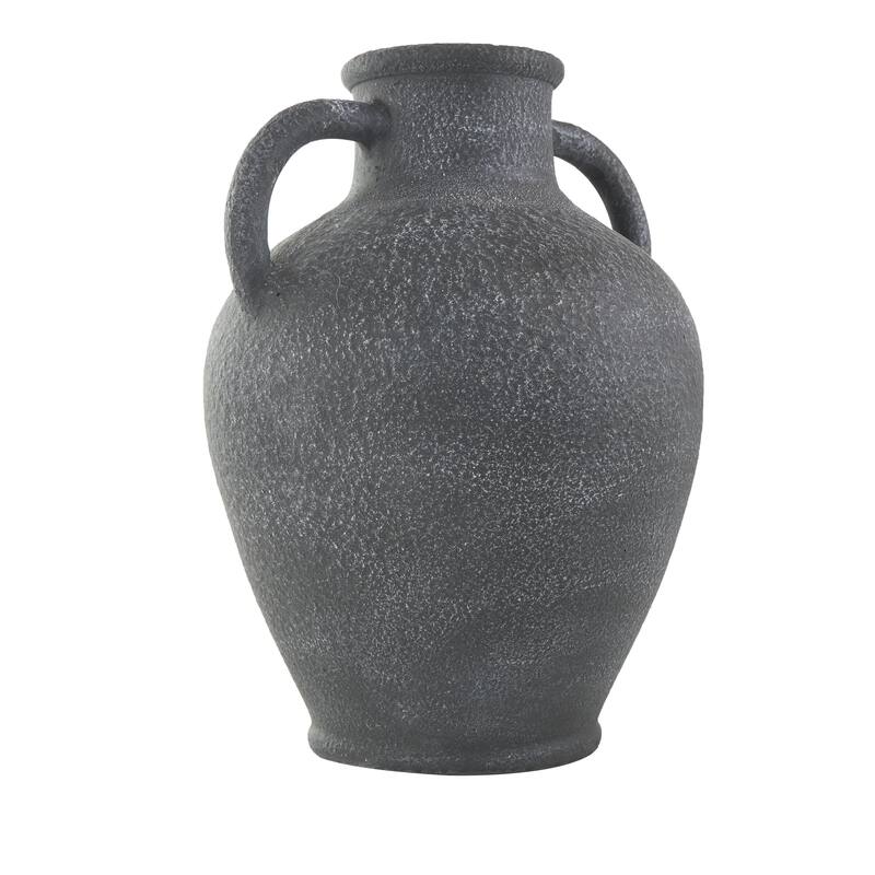 Ceramic Whitewashed Textured Amphora Decorative Vase with 2 Handles - Black - Roche River Decor