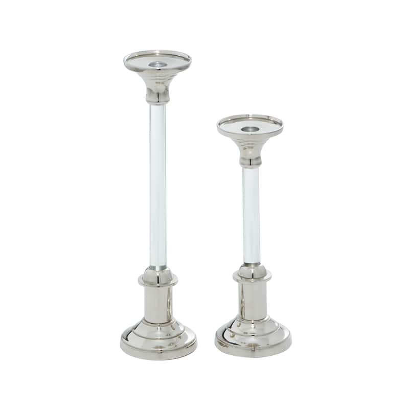 Aluminum Metal Candle Holder - Set of 2 Silver - Roche River Decor - 4"W x 4"L x 16"H