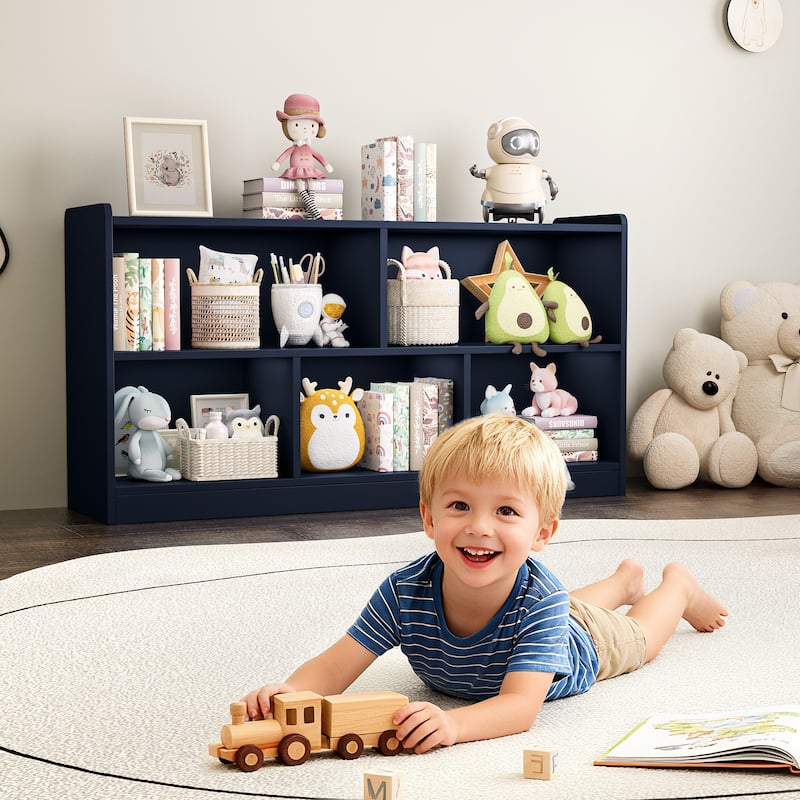 Wooden Storage Cabinet with 5 Sections, Montessori Kids Bookshelf and Toy Organizer for Nursery, Playroom & Classroom