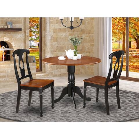 3 Pieces Dining Set - Pedestal Dining Table and 2 Panel Back Kitchen Chairs- Two Tone Balck & Cherry Finish