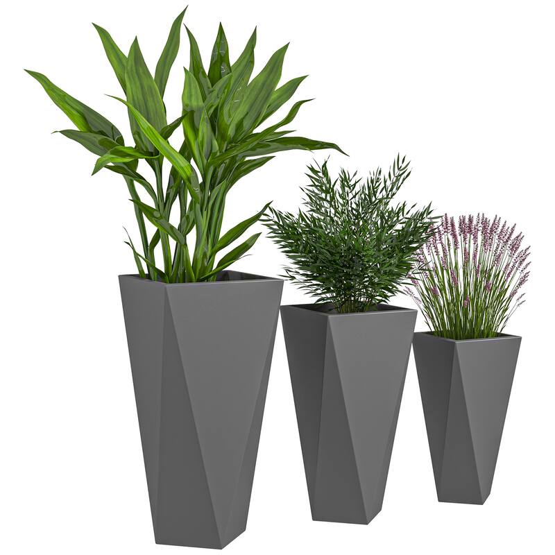 Set of 3 Modern Stackable Outdoor Planters, Geometric Self-Draining
