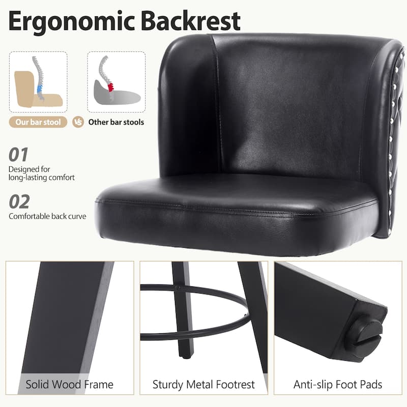 27.5" Faux Leather Upholstered Swivel Counter Height Bar Stool with Wooden Frame, Set of 1/2/3/4