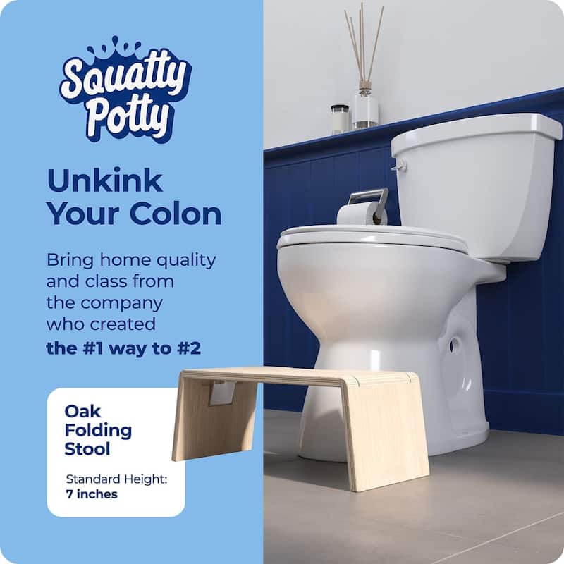 Squatty Potty Oslo Oak Folding Toilet Stool, Compact Stylish and Space-Saving Design for Better Bathroom Posture