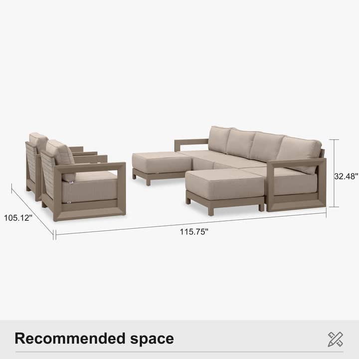 PURPLE LEAF Caesar Khaki Outdoor Couch with 9.6" Thick Cushion and Table for Yard Porch Deck Outdoor Patio Conversation Sets