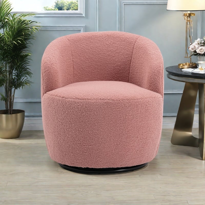 Wool Swivel Barrel Chair 360° Rotating Accent Chair with Metal Base