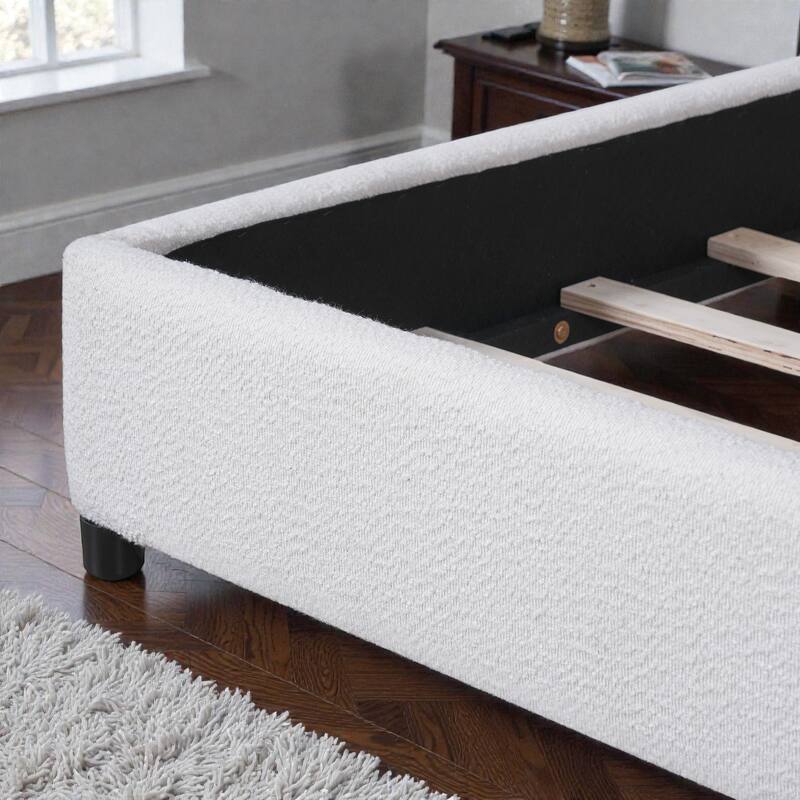 Twin/Queen/King Boucle Upholstered Bed Frame with Curved Half-Round Headboard, Platform Design, No Box Spring Needed