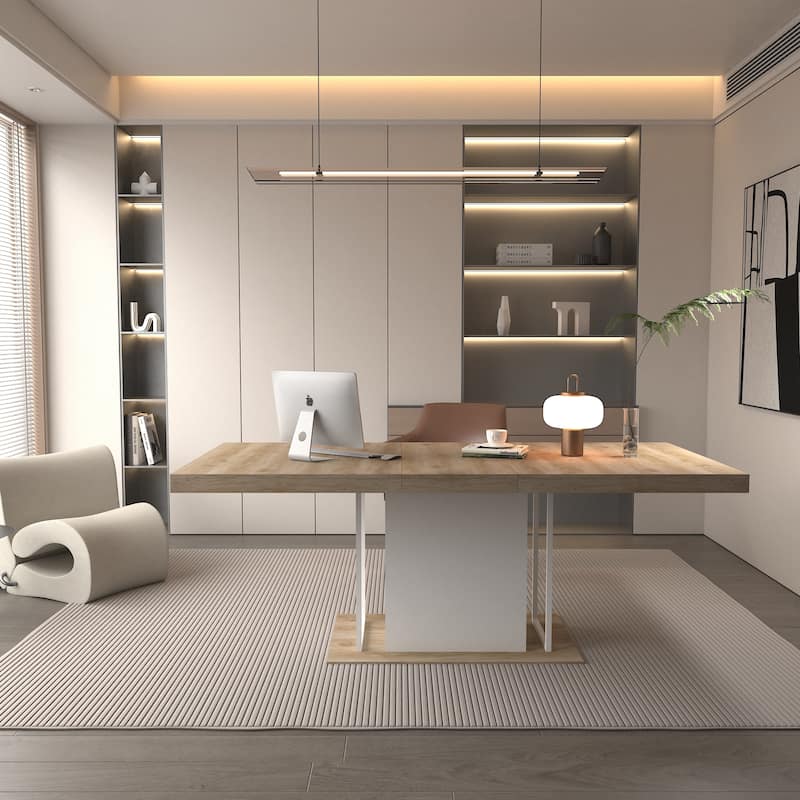 Rectangle extendable dining table for 6-10 people aged effect wood 160-200 cm - White