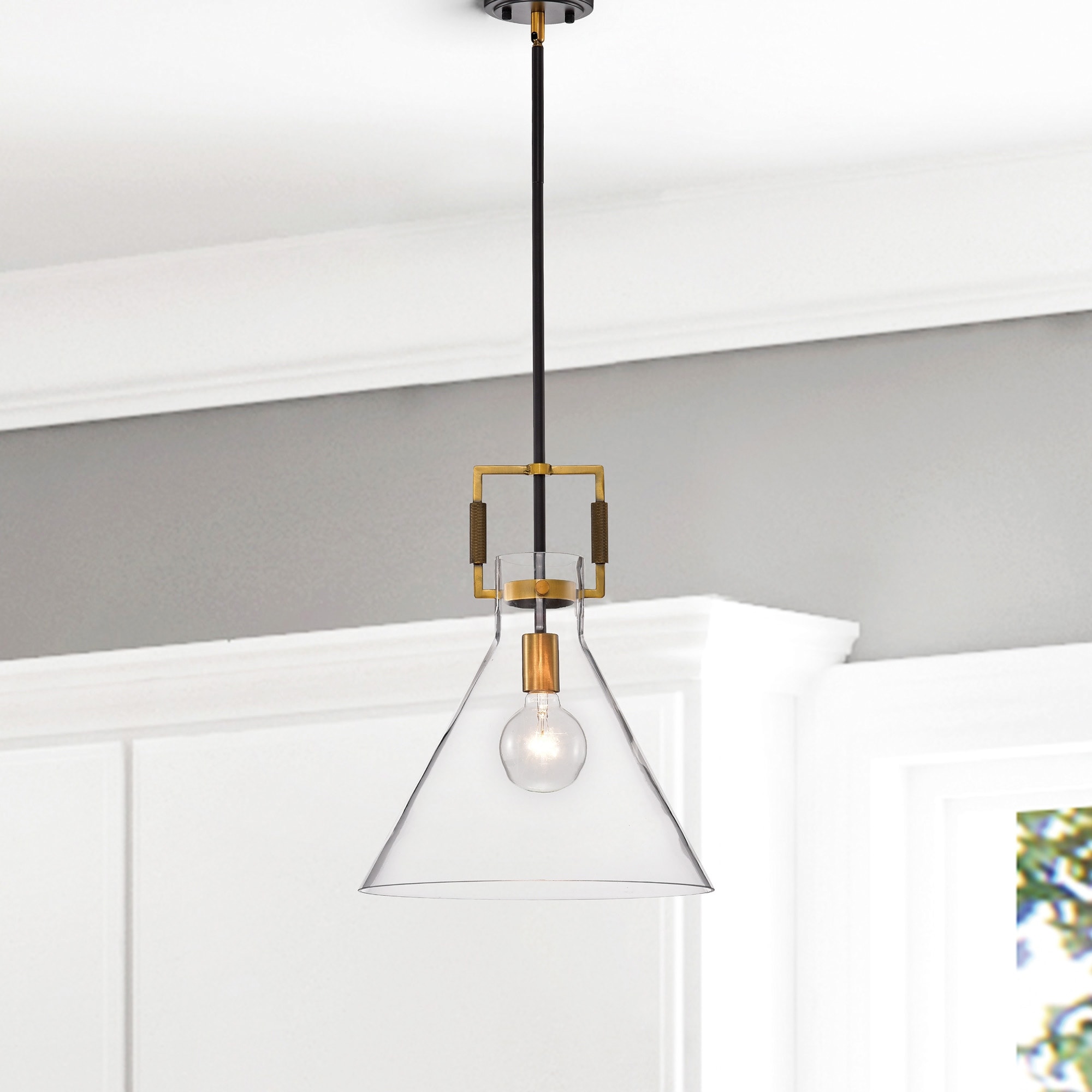 Oil Rubbed Bronze and Antique Gold 1-Light Clear Cone Glass Pendant