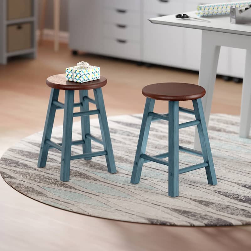 Element 2-Pc Square Legs Dining Stool Set, Walnut-Rustic Teal Finish - N/A