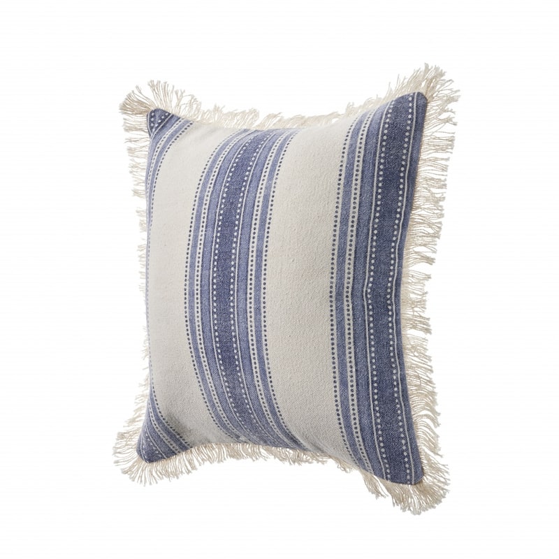 HomeRoots 18" X 18" Navy Blue And Ivory 100% Cotton Coastal Zippered Pillow
