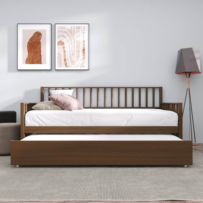 CraftPorch Classic Wooden Twin Size Daybed With Trundle