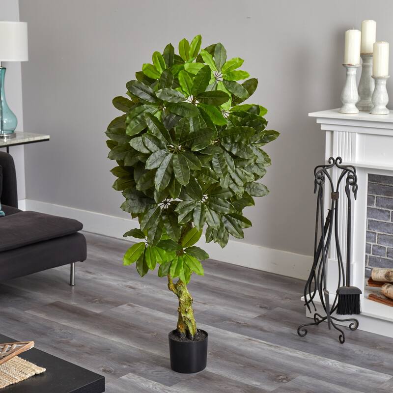 Artificial Scheffler Tree - Indoor Outdoor Decor - 5ft Faux Plant - Home Garden Accent - Green - 41-50 Inches