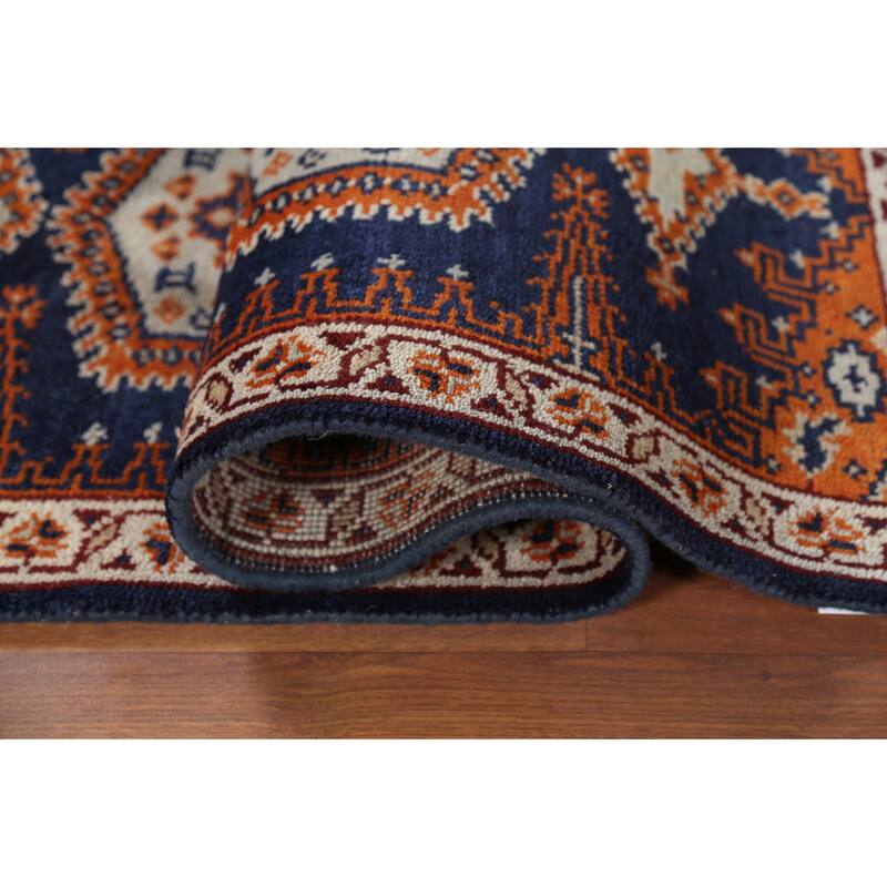 Blue Geometric Viss Oriental Runner Rug Handmade Wool Carpet - 2'7"x 7'10"