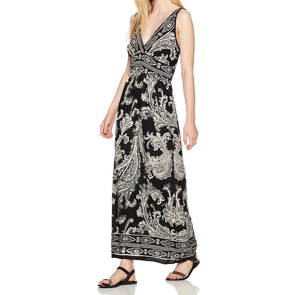 Shop Angie Black Womens Size Small S Printed V-Neck Smocked Maxi Dress ...