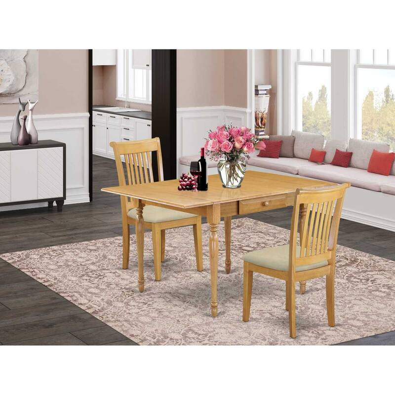 HomeStock 3-Pc Natural Brown Oak Finish Solid Wood Top with Dropleaf Dining Table Set