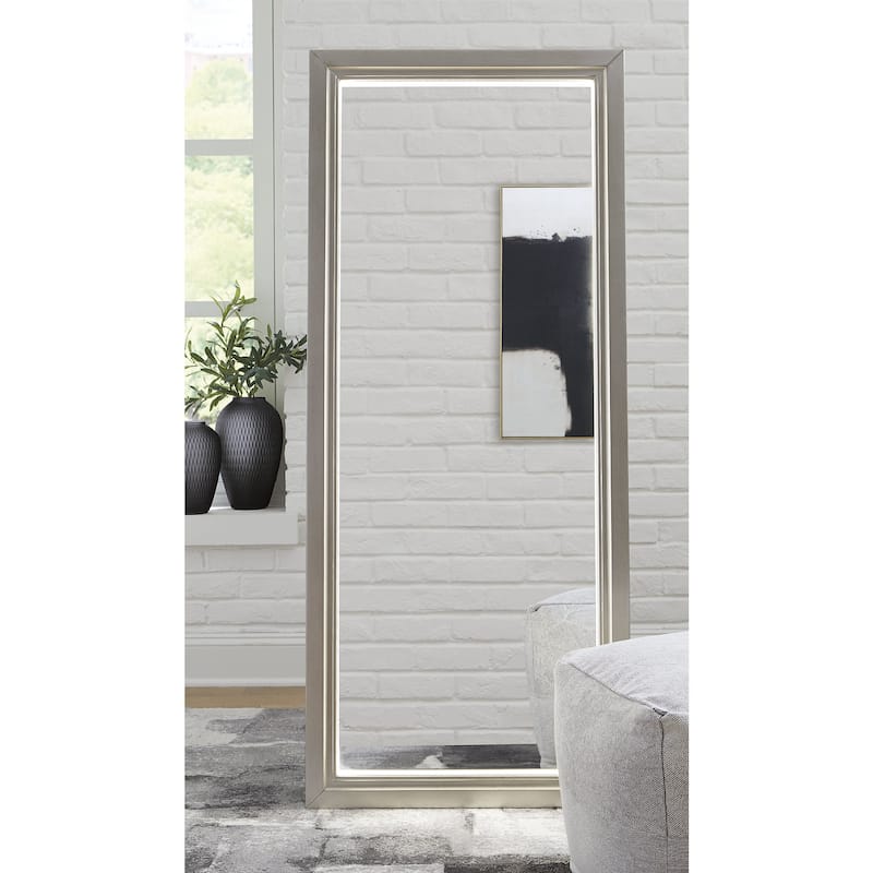 Signature Design by Ashley Evesen Silver Floor Standing Mirror with Storage - 28"W x 17"D x 66"H