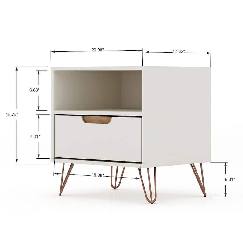 Manhattan Comfort Rockefeller 1-Drawer Nightstand (Set of 2)