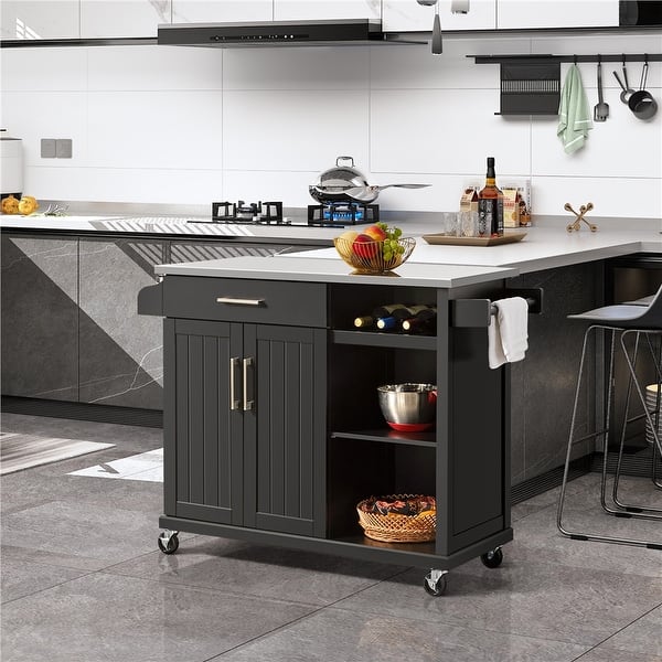 Yaheetech Rolling Kitchen Island Cart with Stainless Steel Top Bed
