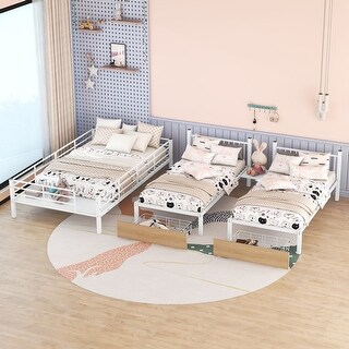 Modern Full over Twin-Twin Triple Bunk Bed with Storage Drawers and Staircase for Dorm, Bedroom, Convertible into 3 Beds