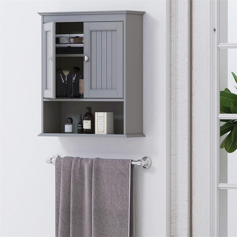 Bathroom Cabinet Wall Mounted - 7.48"D x 21.5"W x 24"H - Grey