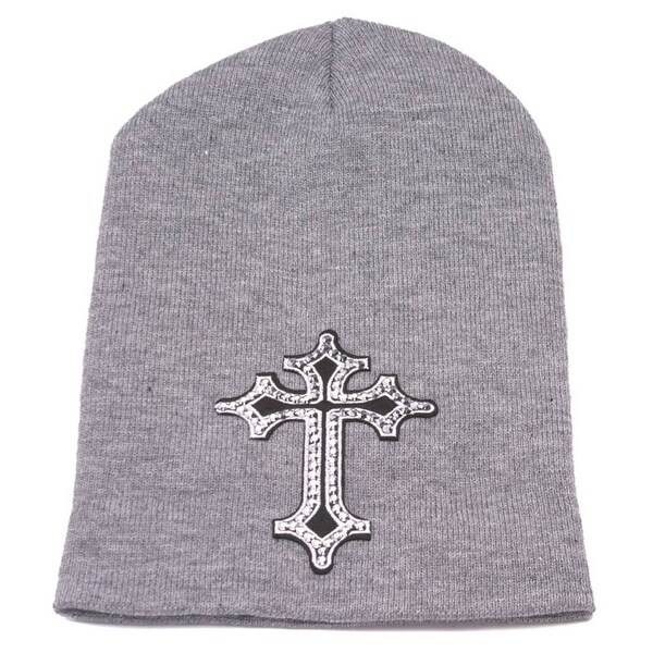 Winter Cuffless Beanie w// Studded Cross