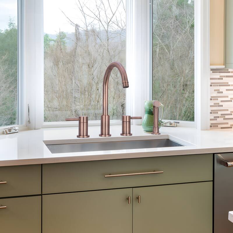 Two-Handles Copper Widespread Kitchen Faucet with Side Sprayer