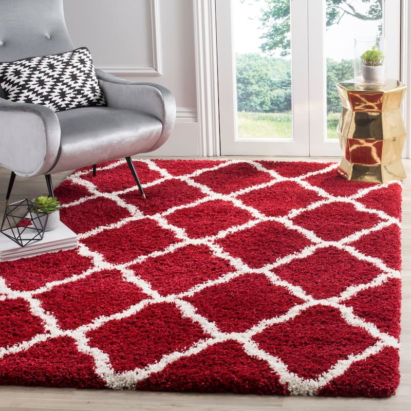 SAFAVIEH Hudson Shag Athena Trellis 2-inch Thick Rug - 4' x 6' - Red/Ivory