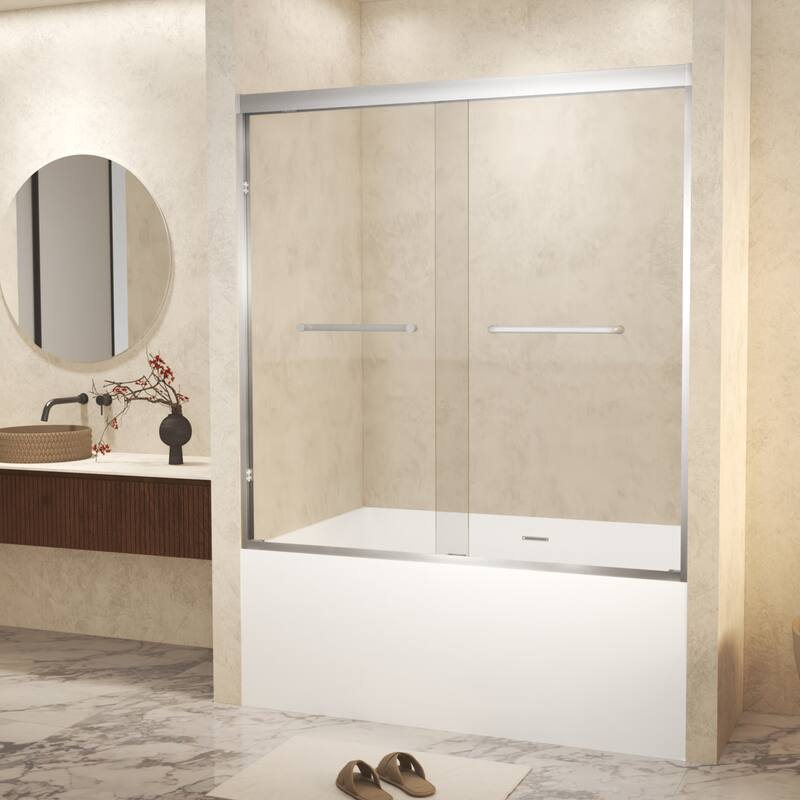 GDFStudio - Landon Modern Double-Sliding Tempered Glass Shower Door Set