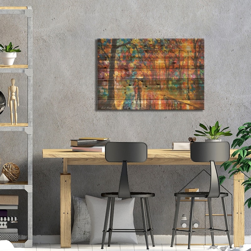 Walking In The Rain Print On Wood by Leonid Afremov - Multi-Color