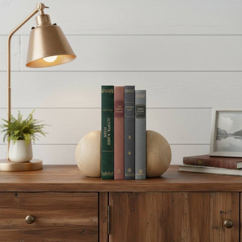 HomeRoots Set of Two Beige Stone Orb Decorative Bookends - 5.50 in. x 5.25 in. x 5.50 in. - Beige - 5.50 in. x 5.25 in.  x 5.50 in.