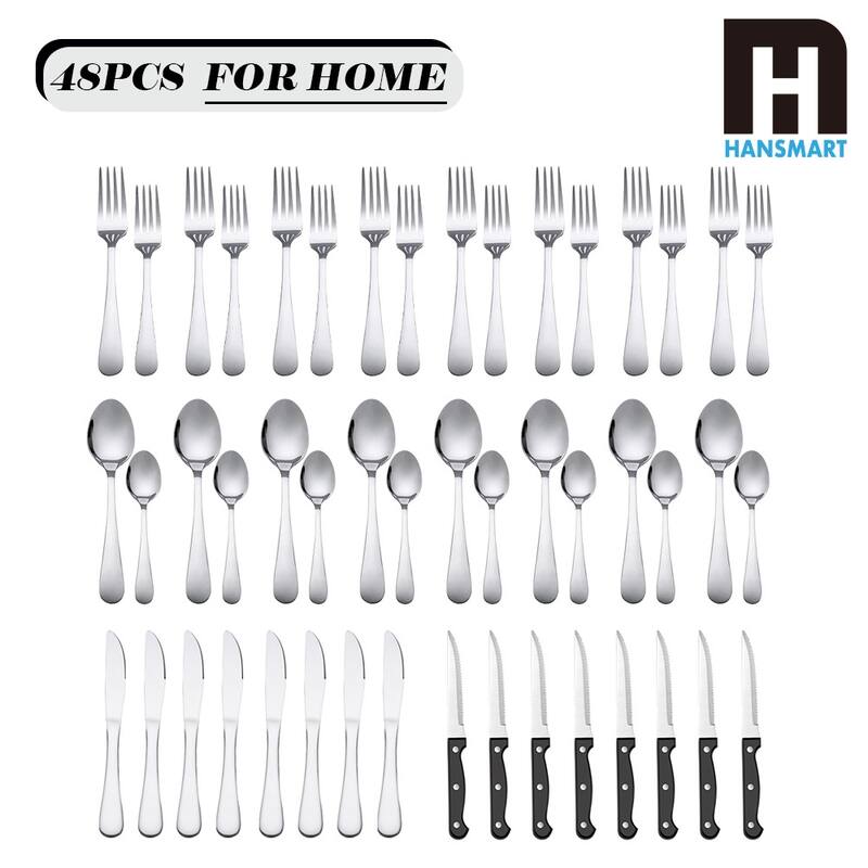 48 Pieces Flatware Set With Steak Knives Stainless Steel Service For 8