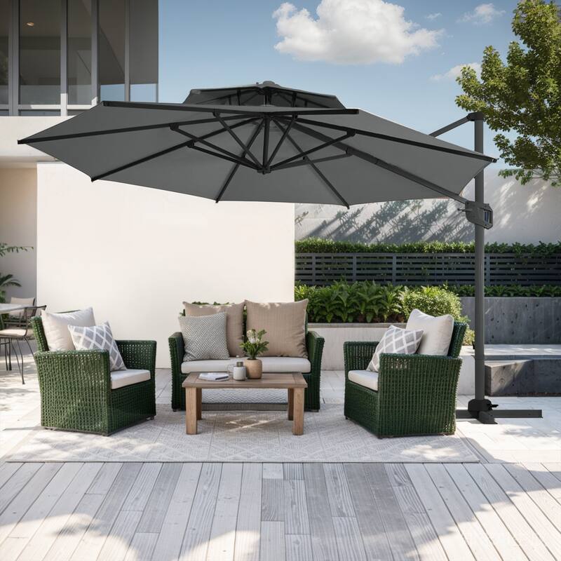 12FT Offset Patio Cantilever Umbrella with 360° Rotation