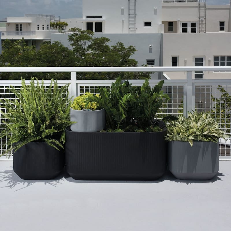 TruDrop Self Watering Modular Planter Box and Troughs with Water Level Indicator - 20" x 20" x 16" - Caviar Black