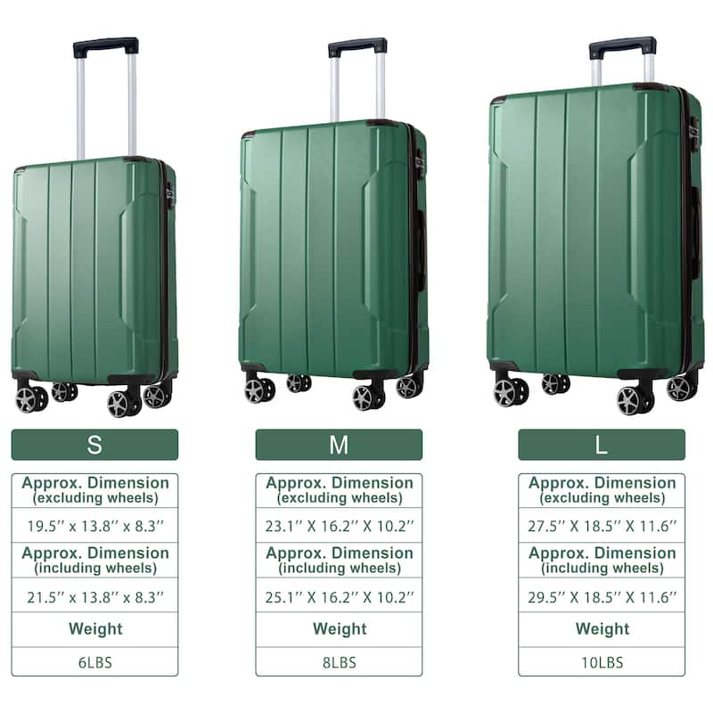 3 Piece Hard shell ABS Lightweight Durable Suitcases Set w/Double Spinner Wheels and Telescopic Handle