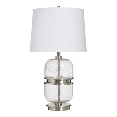 Clear Ash Table Lamp - Seeded Glass and Brushed Nickel Body - White Shade