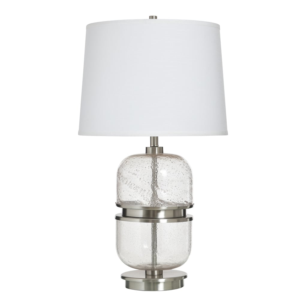Clear Ash Table Lamp - Seeded Glass and Brushed Nickel Body - White Shade