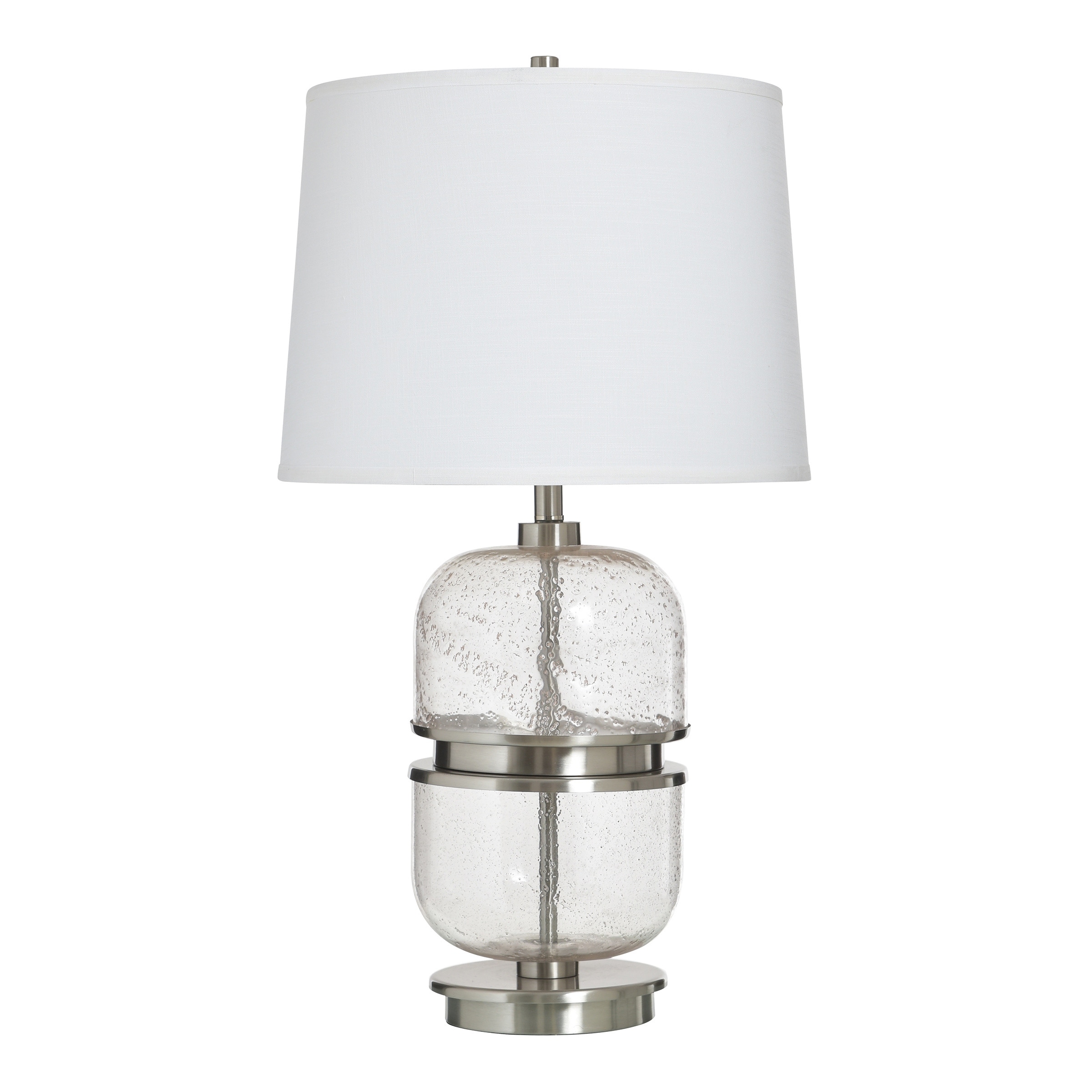 Clear Ash Table Lamp - Seeded Glass and Brushed Nickel Body - White Shade