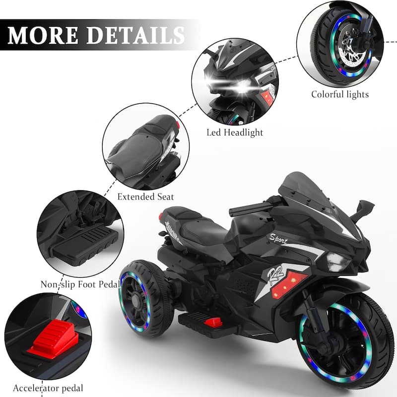 12V Electric Kids Motorcycle Ride-On with Shock Absorbers and USB MP3 Forward and Backward Drive - 41"L x 22"W x 25"H